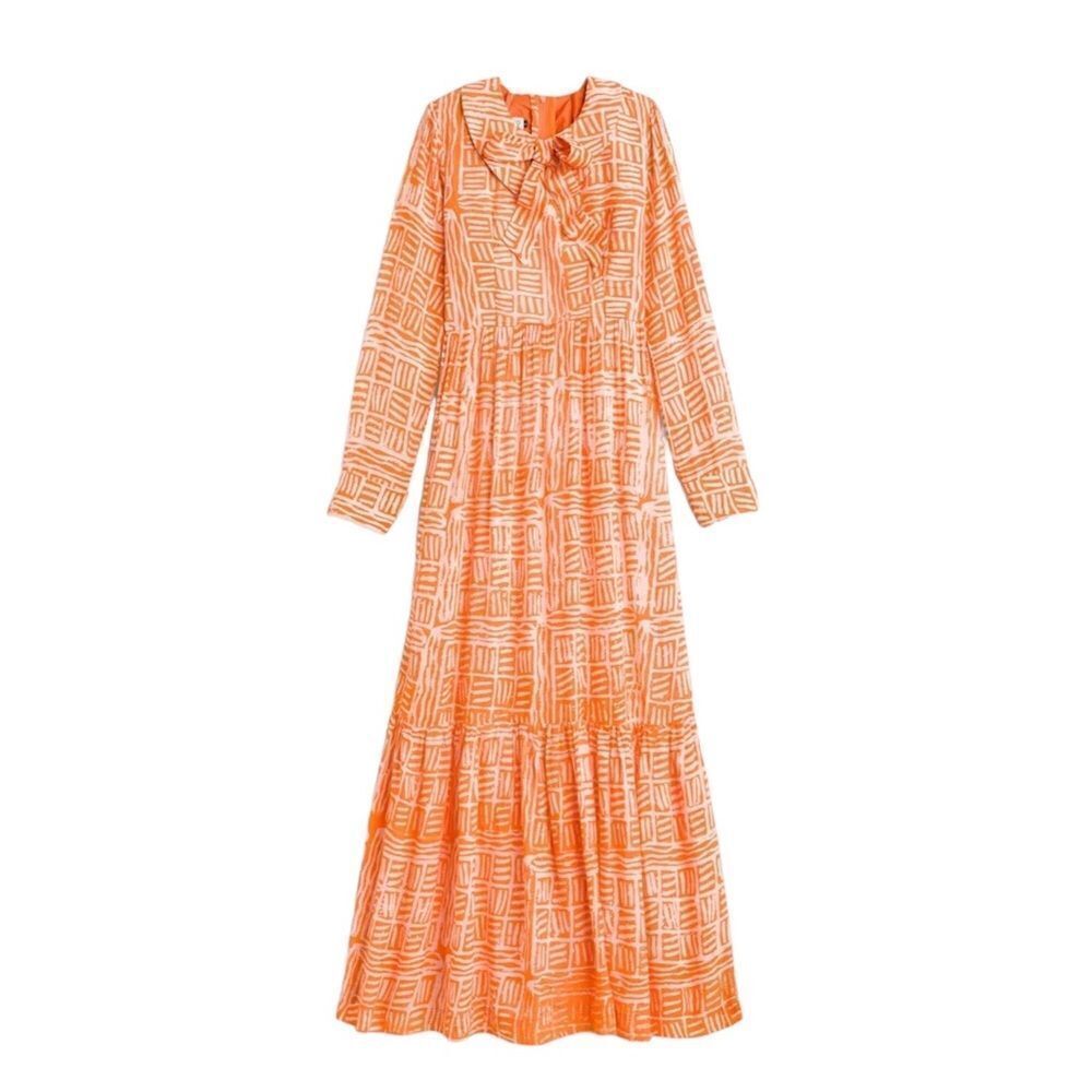 Busayo Orange Long Sleeve Bow Dress New Size Large